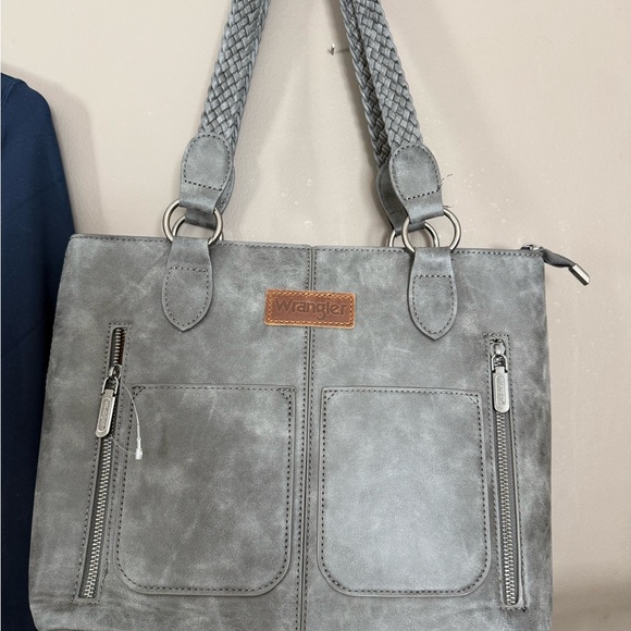 Wrangler Handbags - Wrangler Gray Braided-Handle Tote with Front Zip Pockets